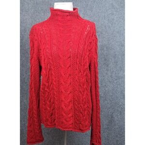 Lauren Ralph Lauren Thick Cable Knit Turtle Neck Sweater Women's XL RED